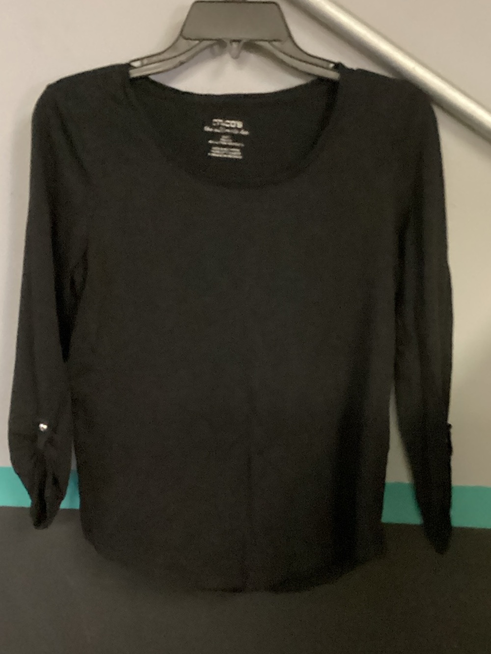 croft & barrow Black Long Sleeve Scoop Neck Top